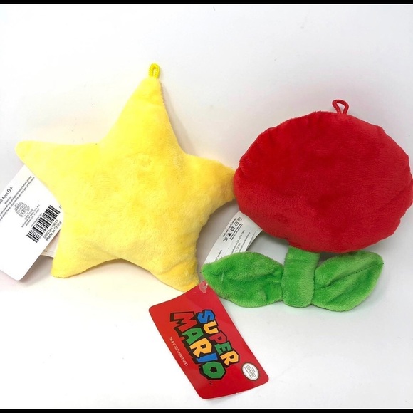 Set Of 2 Super Mario - Fire Flower & Super Star Soft Plush Nintendo 6” - Picture 3 of 3